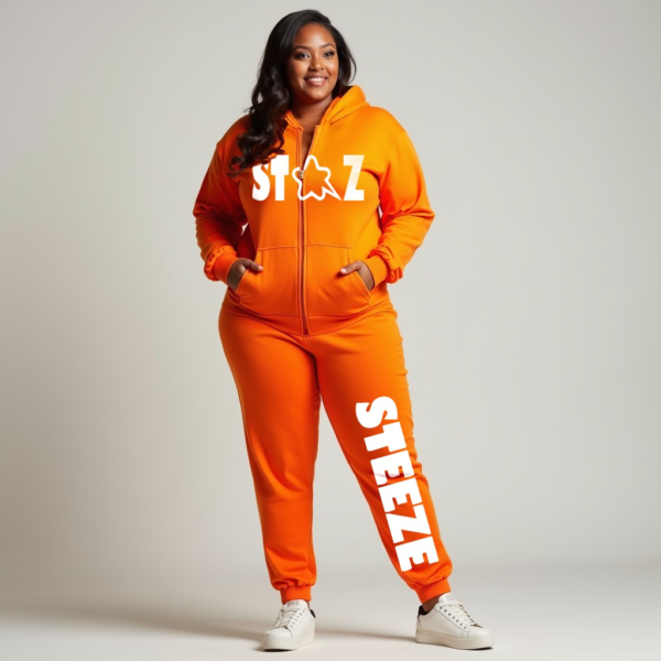 Unisex Orange Hoodie and Pants Set